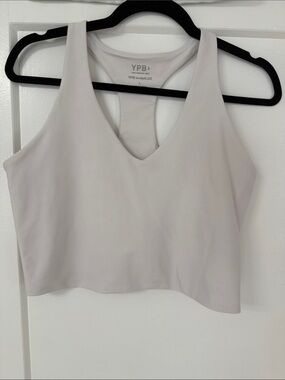 YPB Light Cream Racerback V-Neck Crop Tank